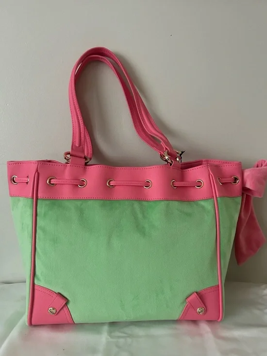 NEW! NWT JUICY COUTURE Daydreamer Scottie Dogs Velour Tote Retro Green/Pink - Picture 5 of 9